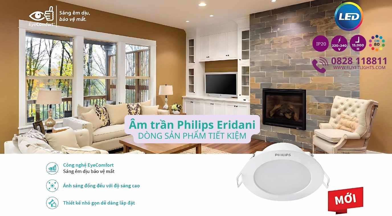 Đèn led âm trần Philips Eridani - Ông vua mới giá rẻ, vẫn mang công nghệ chip led eyecomfort